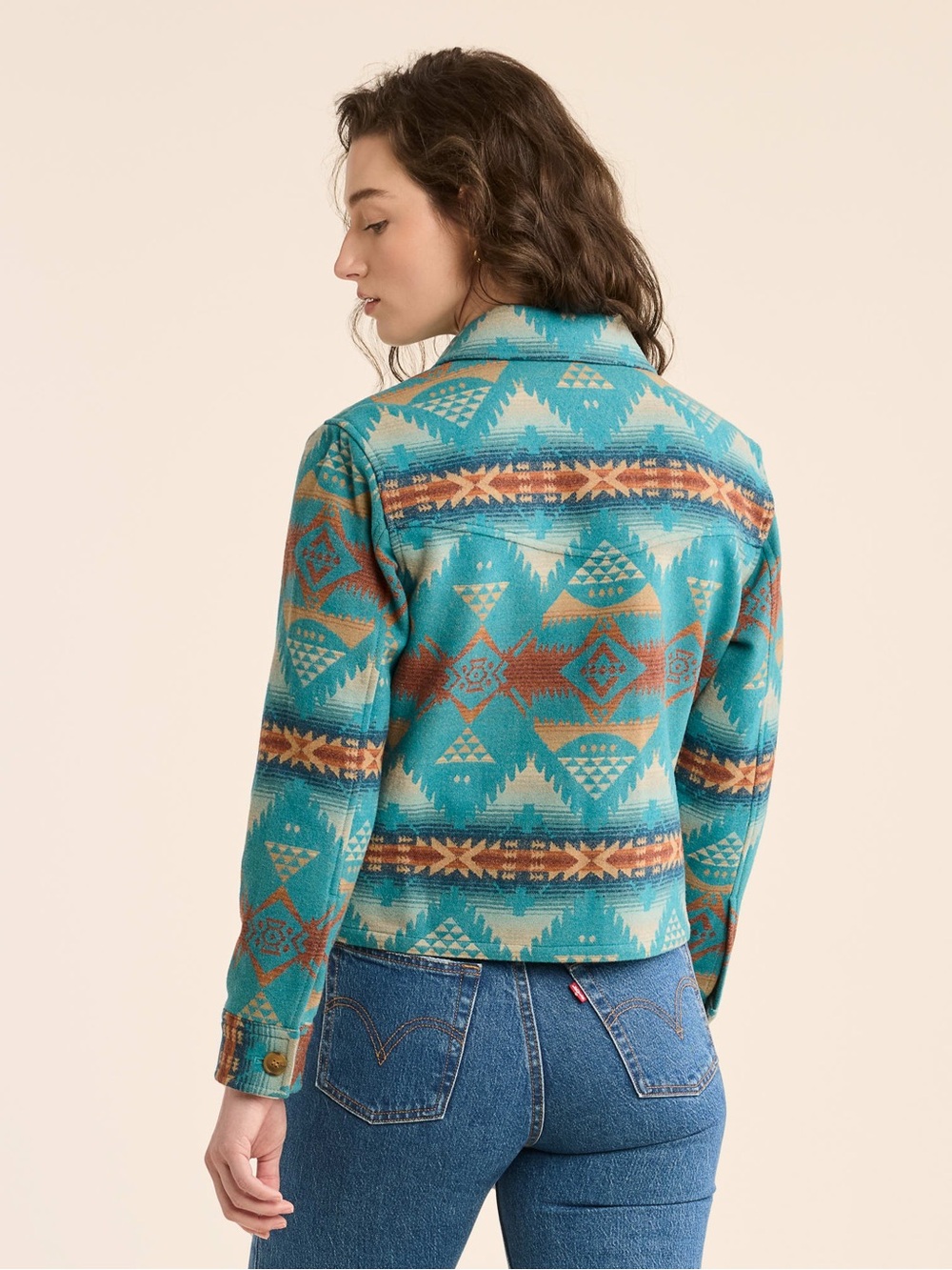 NWOT Pendleton Blue Turquoise and Brown Lowell 100% Wool Boxy Jacket Size M - Picture 2 of 8
